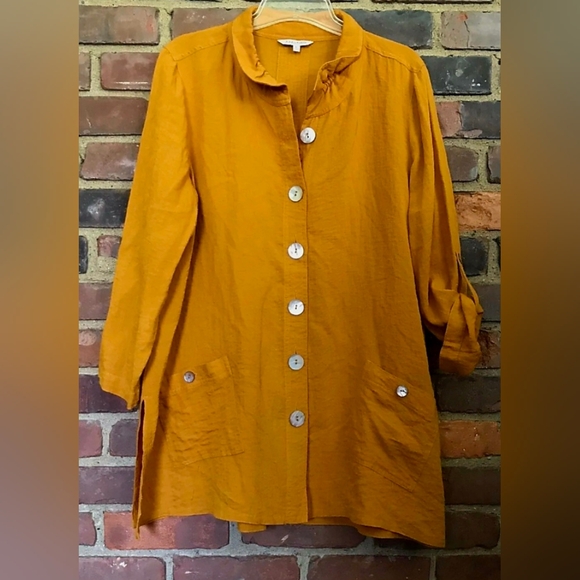 Ladies John Mark Button Front Tab Sleeve Tunic Top Collar LRG Loggin Look Rayon - Picture 9 of 11